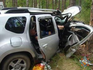 Под Гомелем Renault вылетел в кювет и врезался в дерево