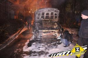 Во дворе жилого дома в Алматы сгорела машина