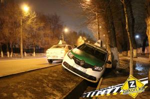 Водитель такси в Алматы через встречные полосы заехал в арык