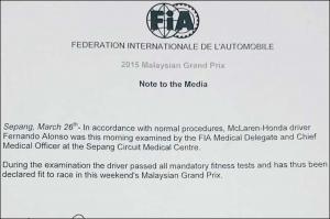 Алонсо прошел медицинский тест FIA