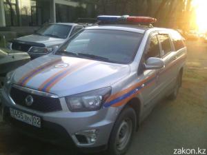 В Алматы на припаркованную машину упало дерево
