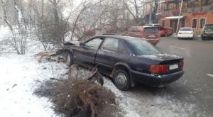 Водитель Audi снес дерево в Алматы