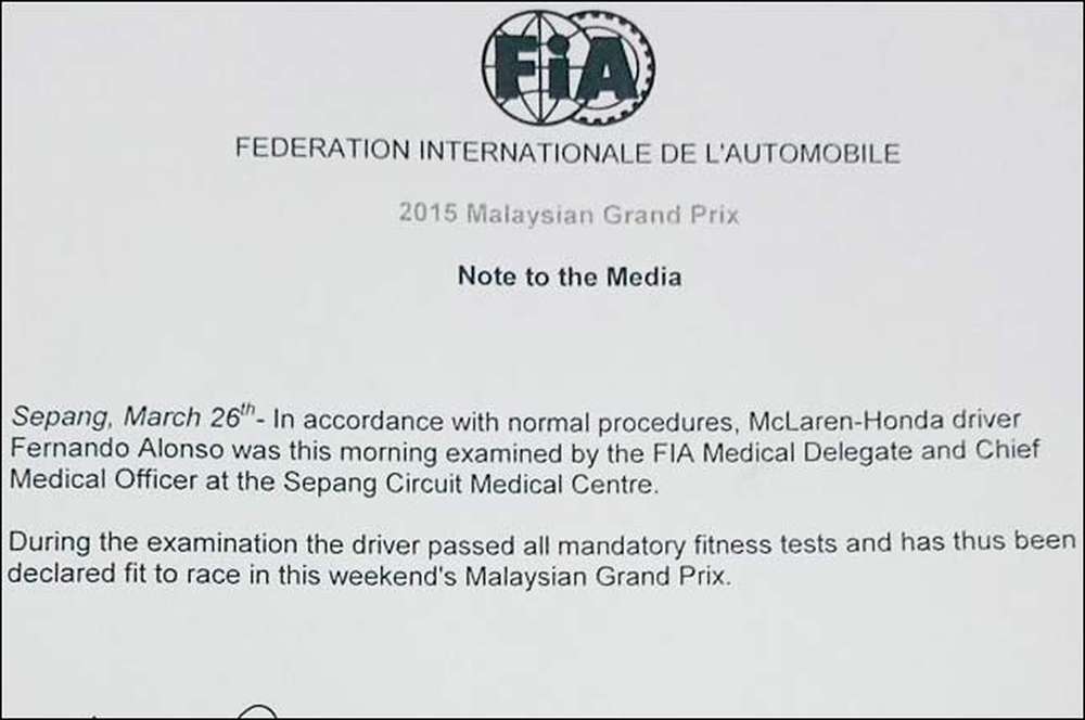 Алонсо прошел медицинский тест FIA