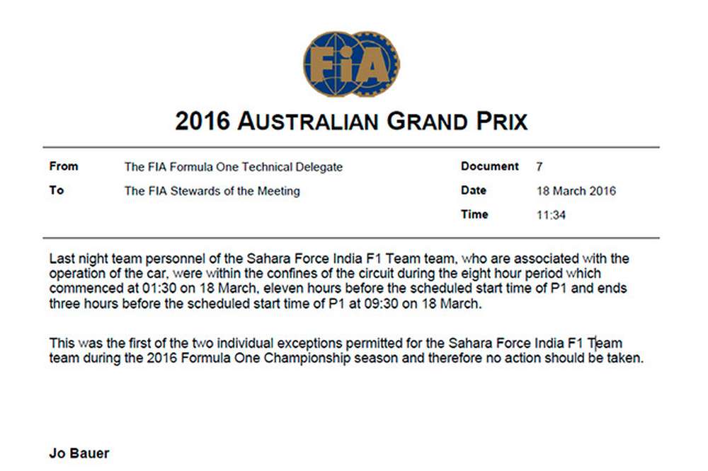 В Force India нарушили правило комендантского часа