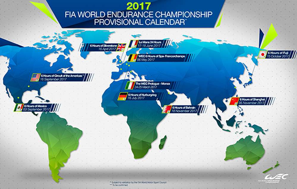 Опубликован календарь FIA WEC на 2017 год