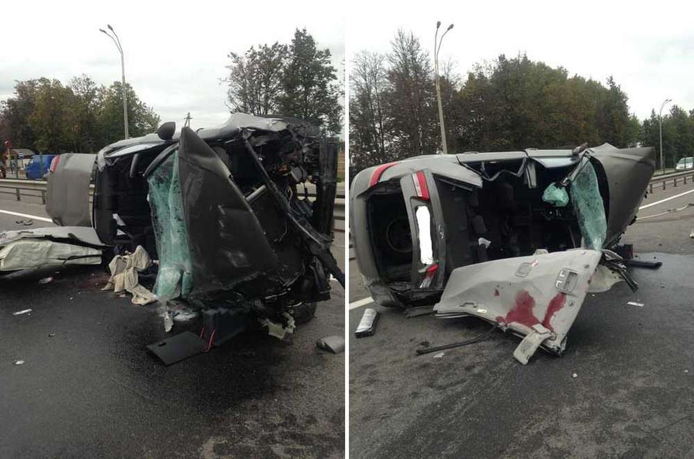 В Дзержинском районе после столкновения с VW опрокинулся Hyundai: пострадали два человека